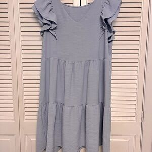 Ruffled Sleeve Tiered Dress in Blue